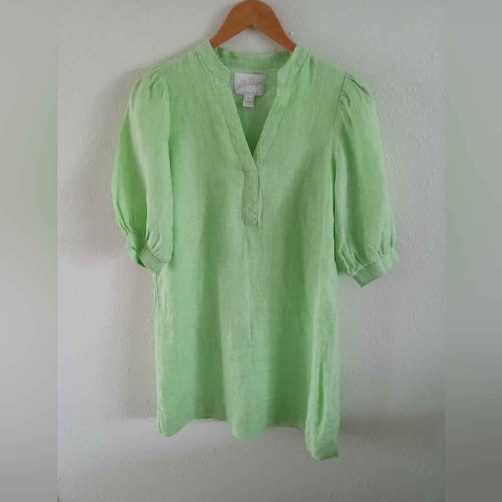 LILLY PULITZER "Mialeigh" 100% Linen Lime Green Dress | 00 - Picture 5 of 10